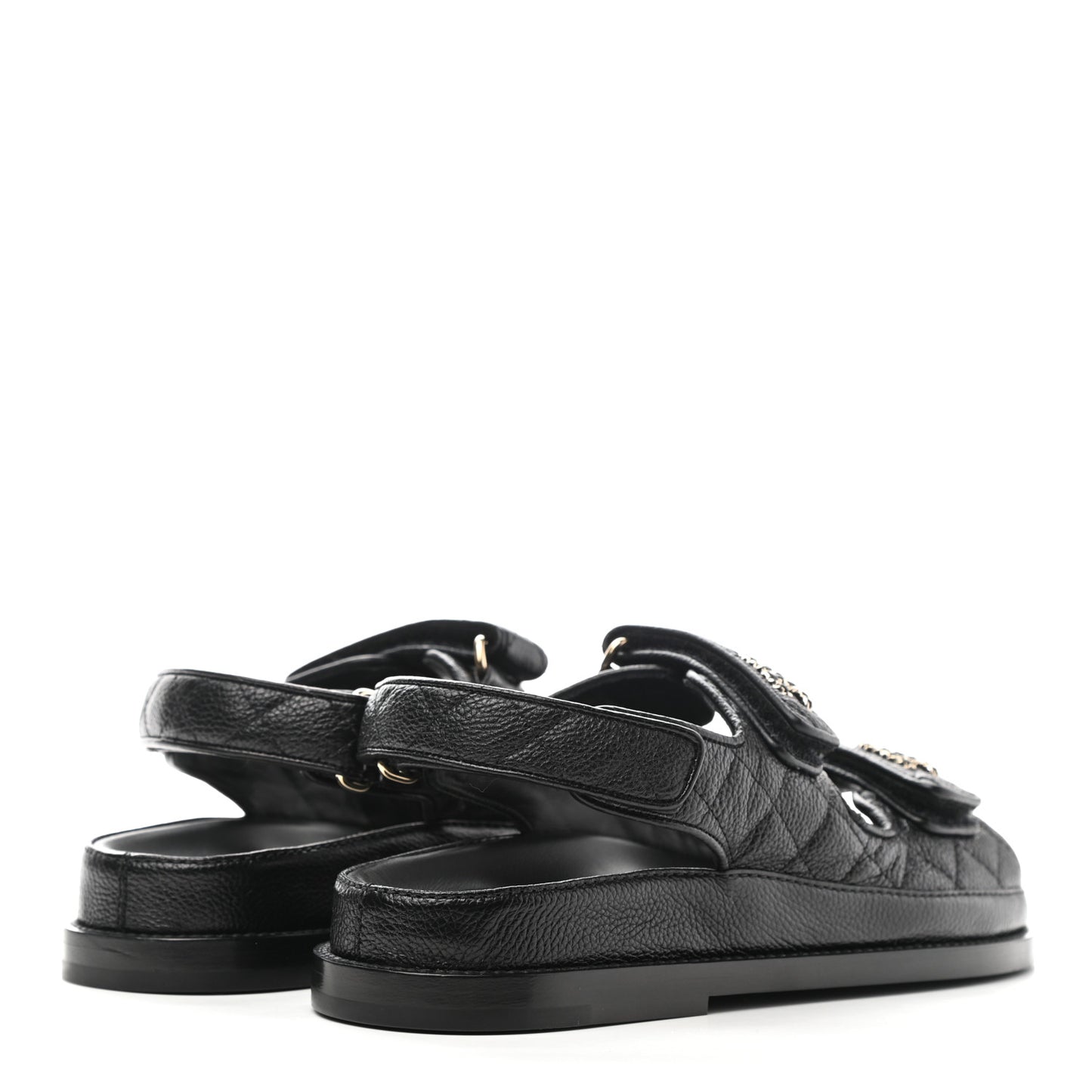 Grained Calfskin Velcro Dad Sandals 36 Black