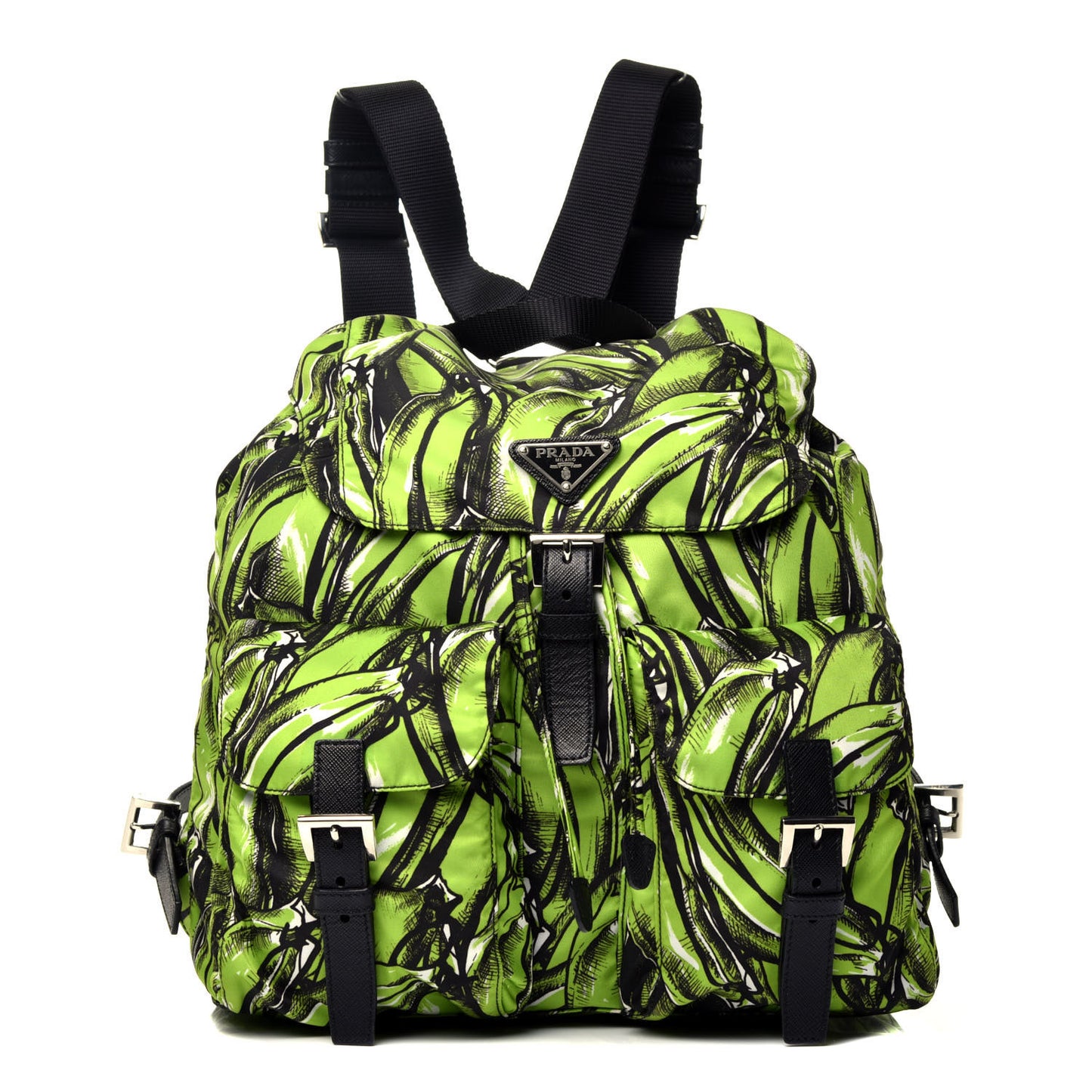 Tessuto Nylon Saffiano Medium Banana Print Backpack Green Black