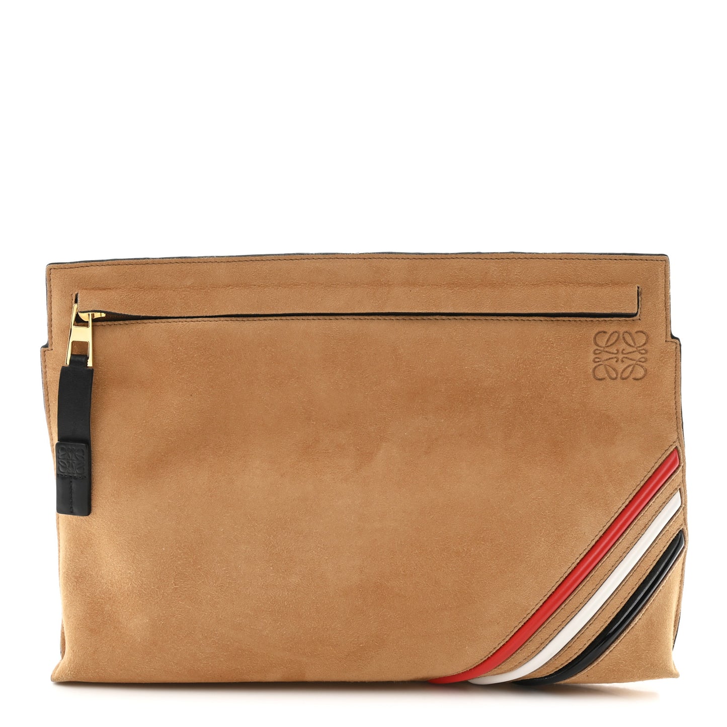 Suede Striped Large T Pouch Carmel