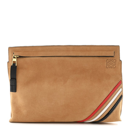 Loewe Suede Striped Large T Pouch Carmel 1 of 9