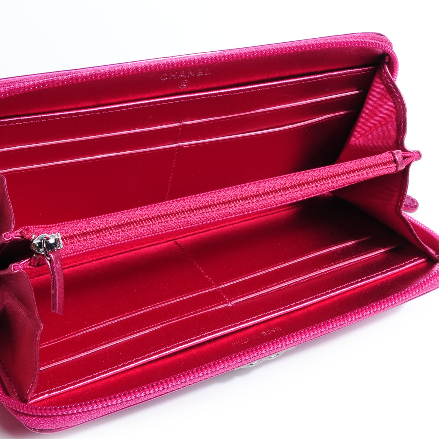 Metallic Patent Quilted Boy L-Gusset Zip Wallet Pink