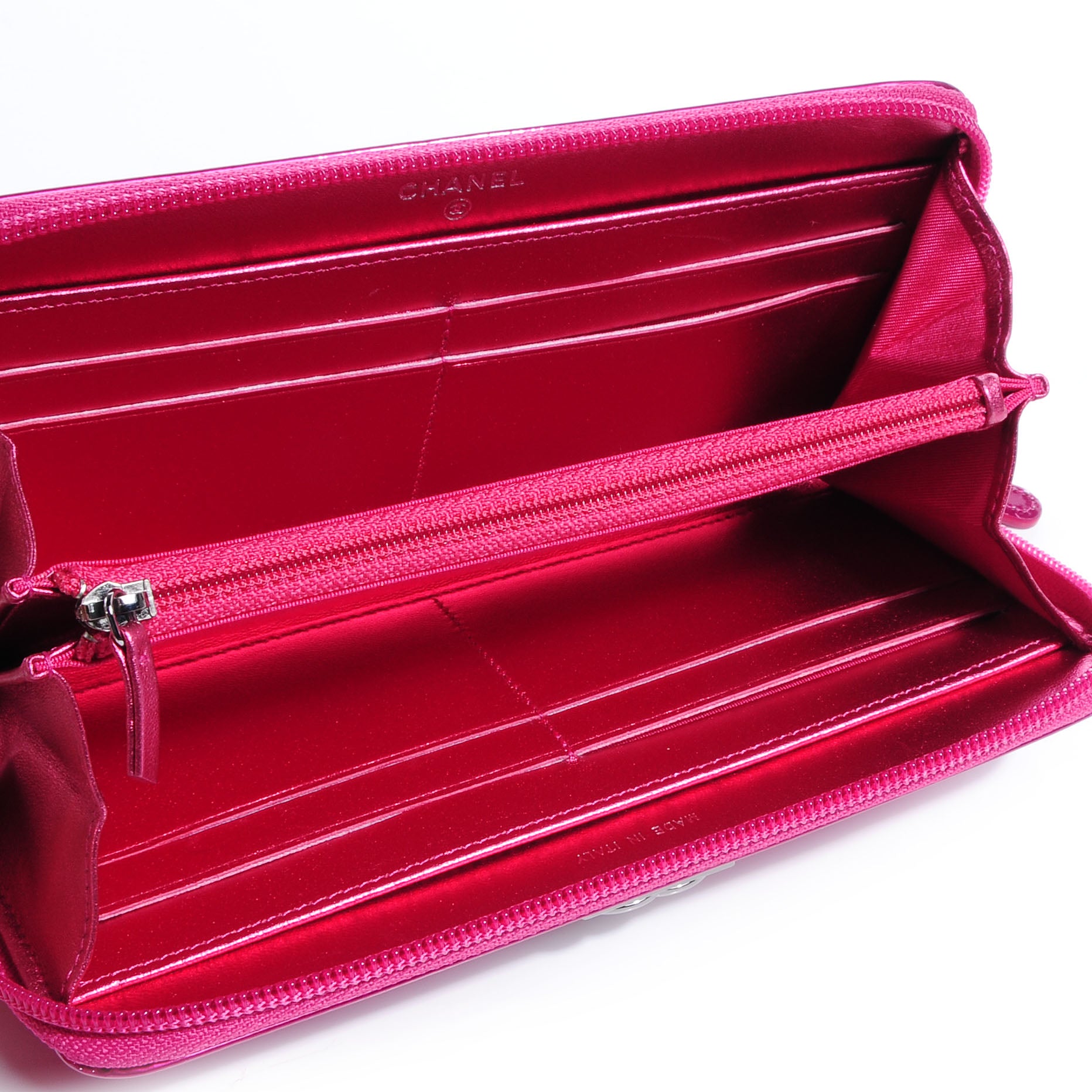 Chanel Metallic Patent Quilted Boy L-Gusset Zip Wallet Pink 5 of 9