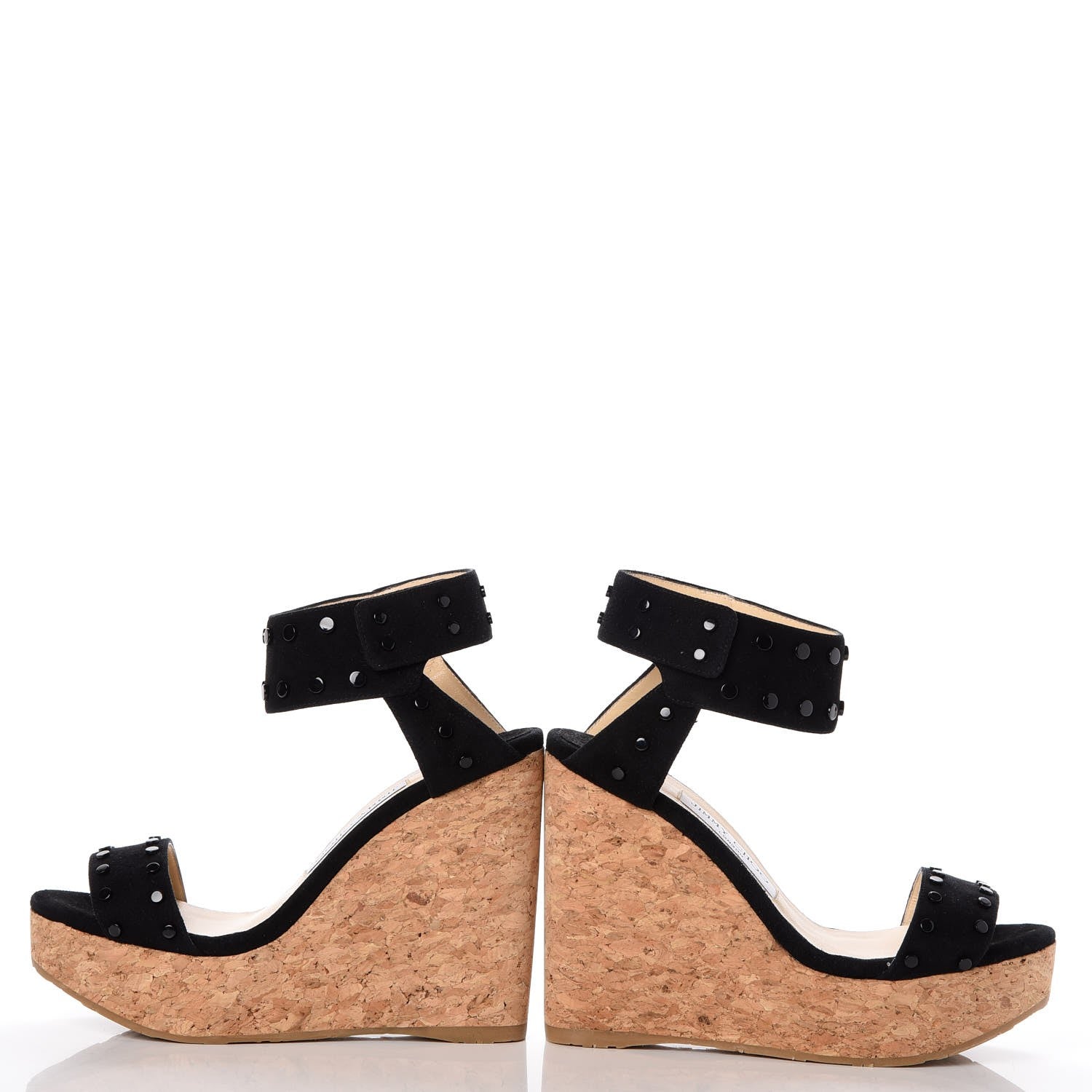 Jimmy Choo Suede Studded Cork Nelly 120 Wedges 37.5 Black 5 of 11