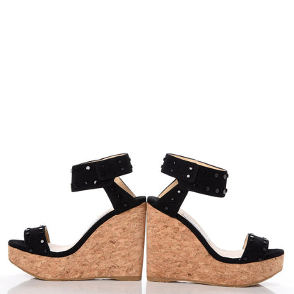 Jimmy Choo Suede Studded Cork Nelly 120 Wedges 37.5 Black 5 of 11