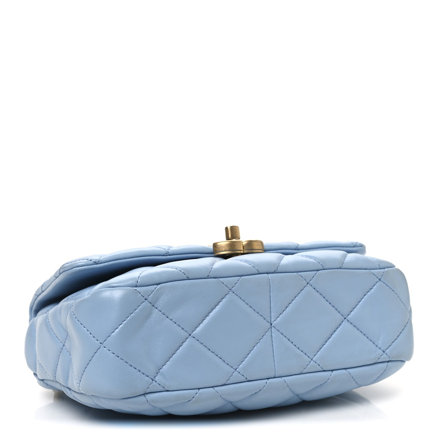 Lambskin Quilted Small Lacquered Chain Flap Light Blue