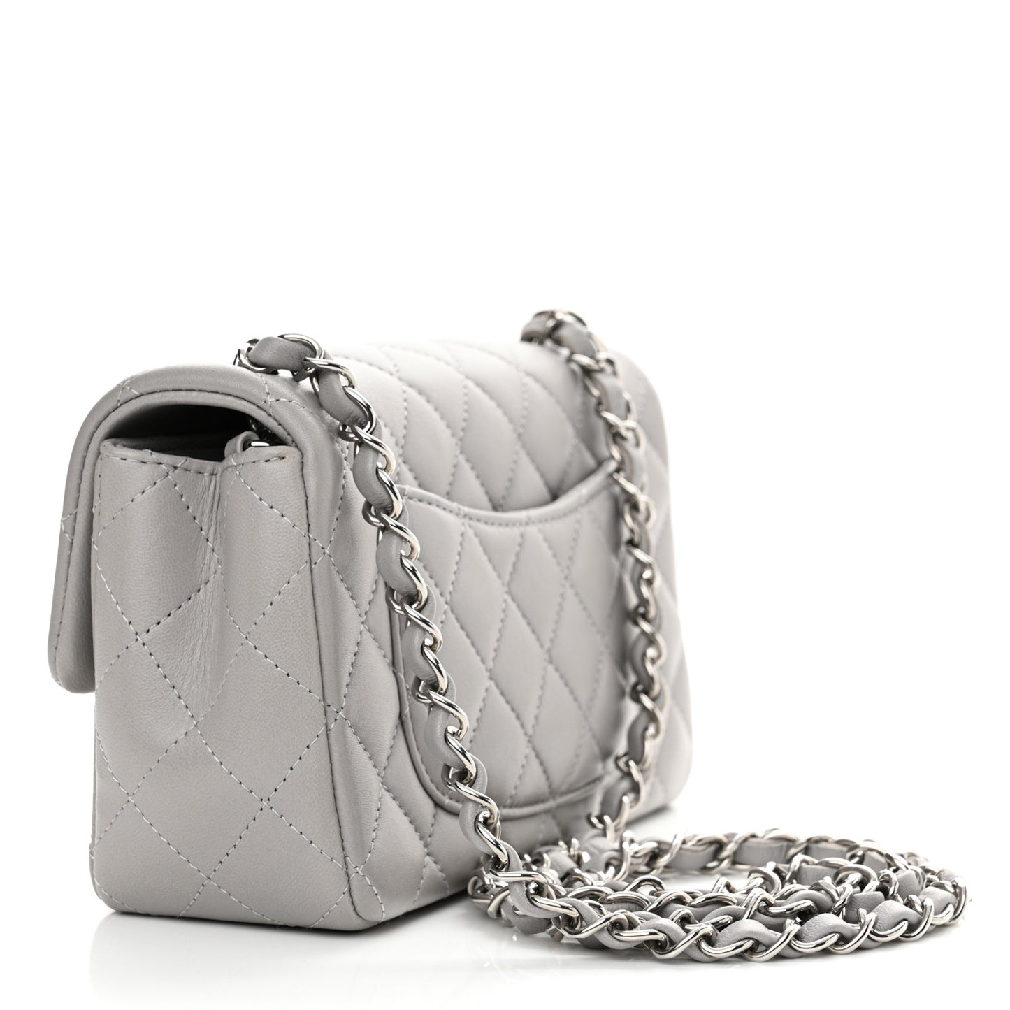 Lambskin Quilted Mini Rectangular Flap Grey
