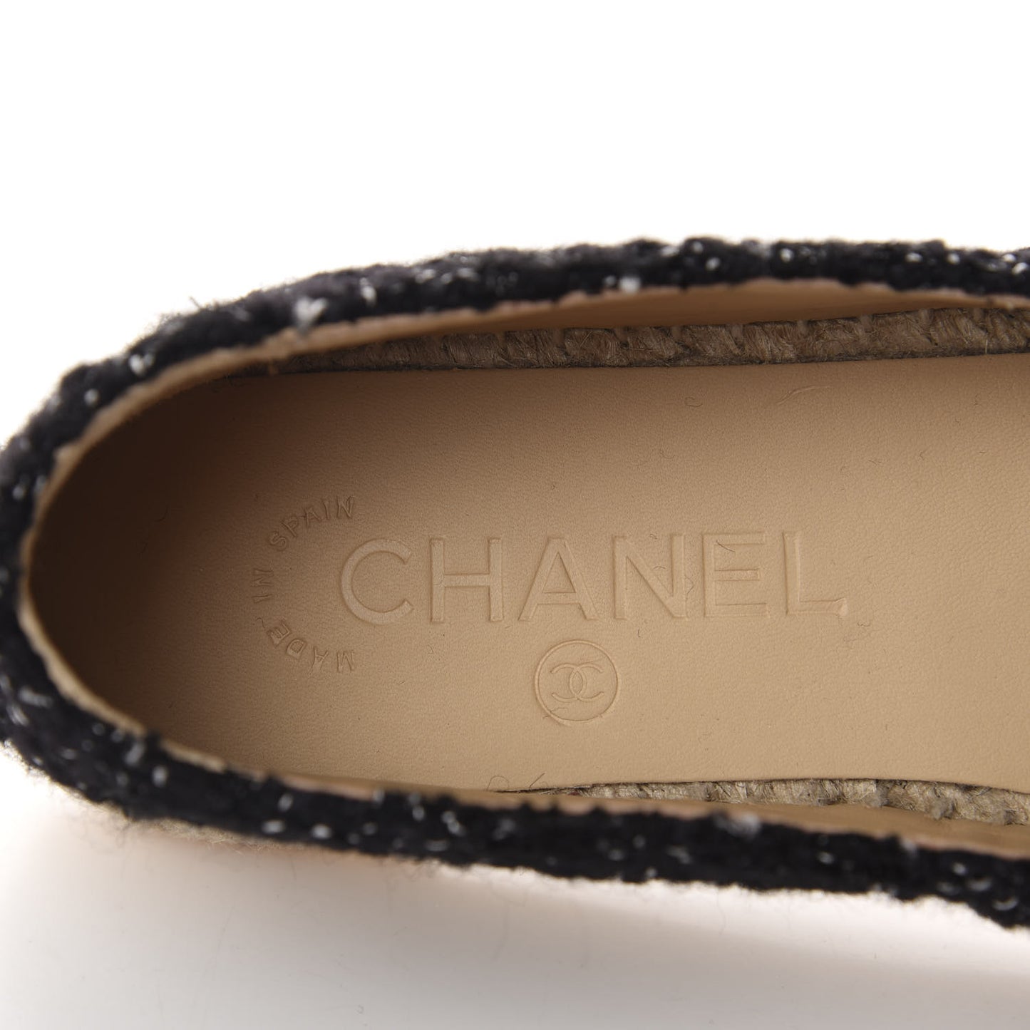 Metallic Lambskin Tweed CC Espadrilles 36 Black Silver