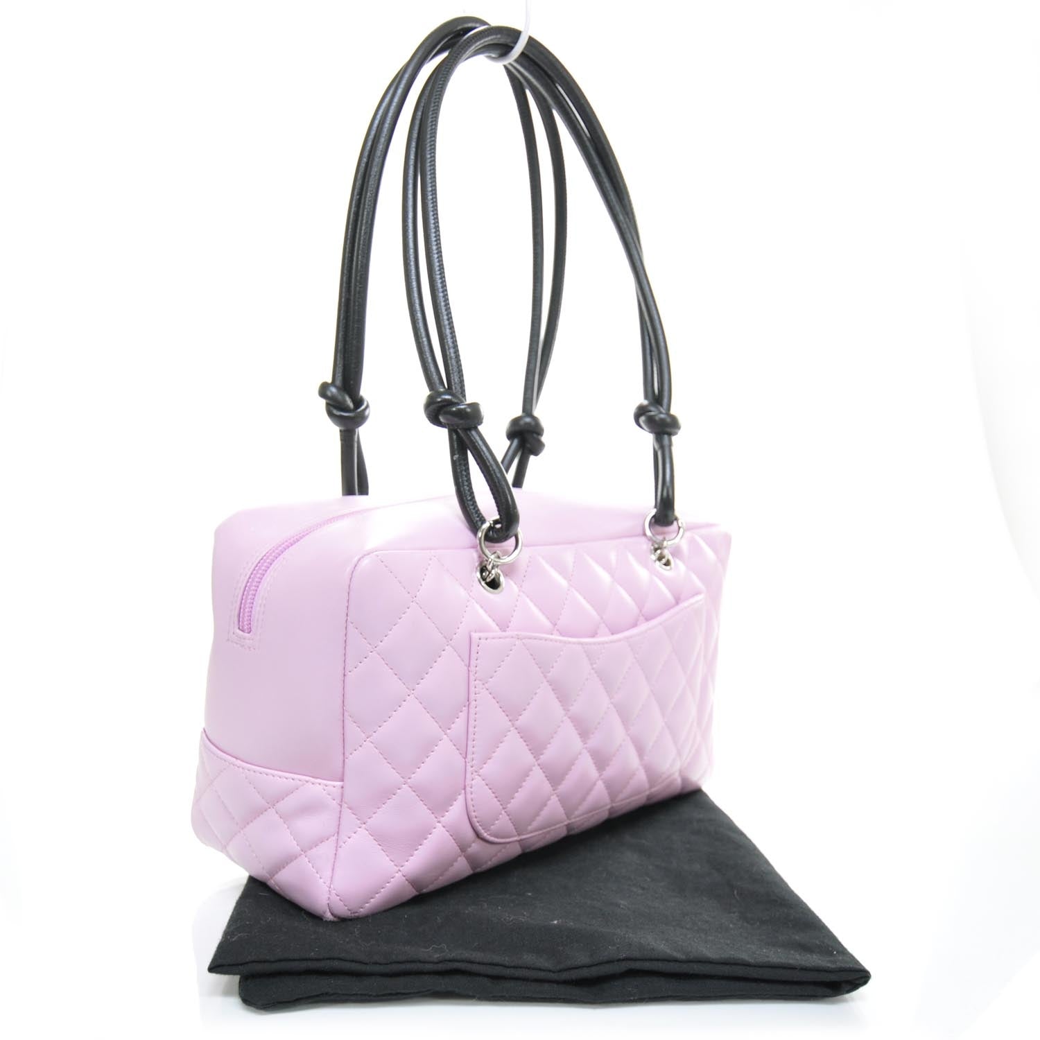 Chanel Calfskin Quilted Large Cambon Bowler Pink Black 2 of 12