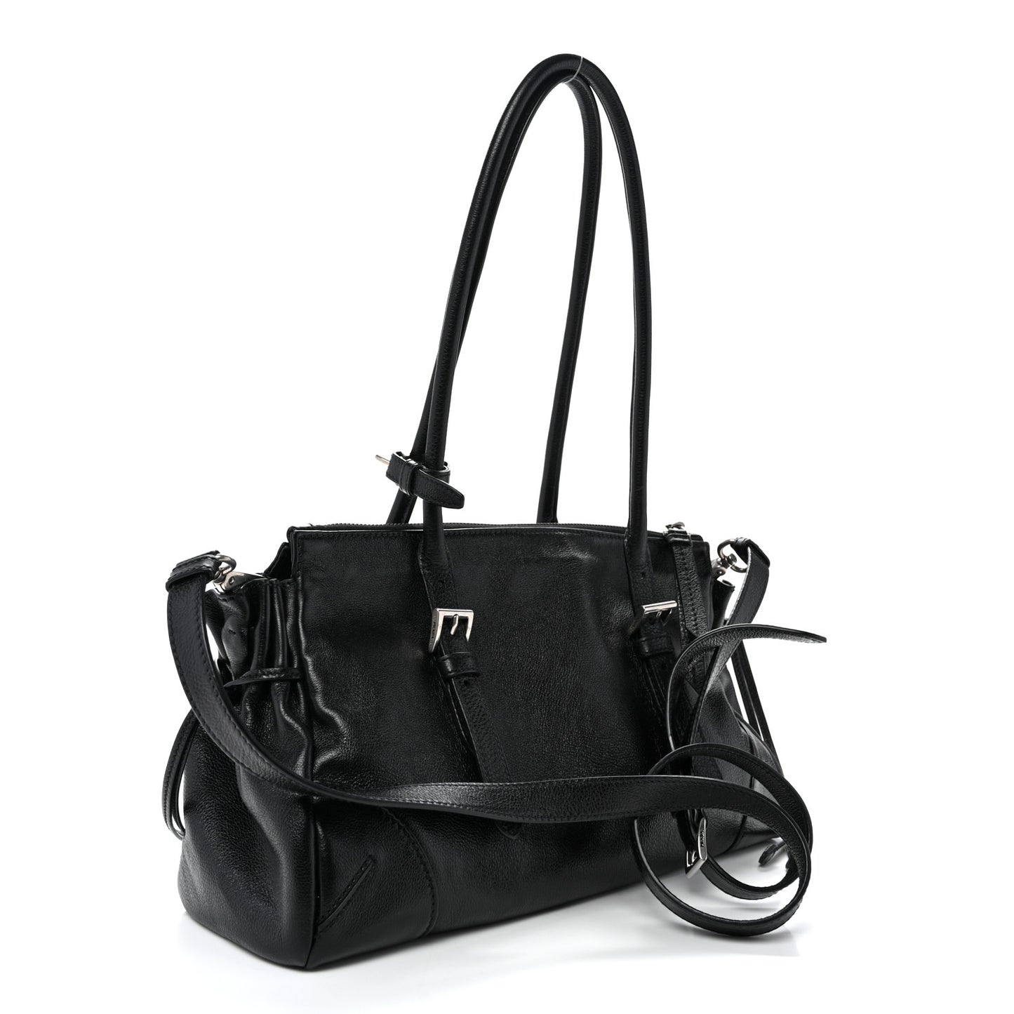 Antiqued Calfskin Triangle Medium Bonnie Shoulder Bag Black