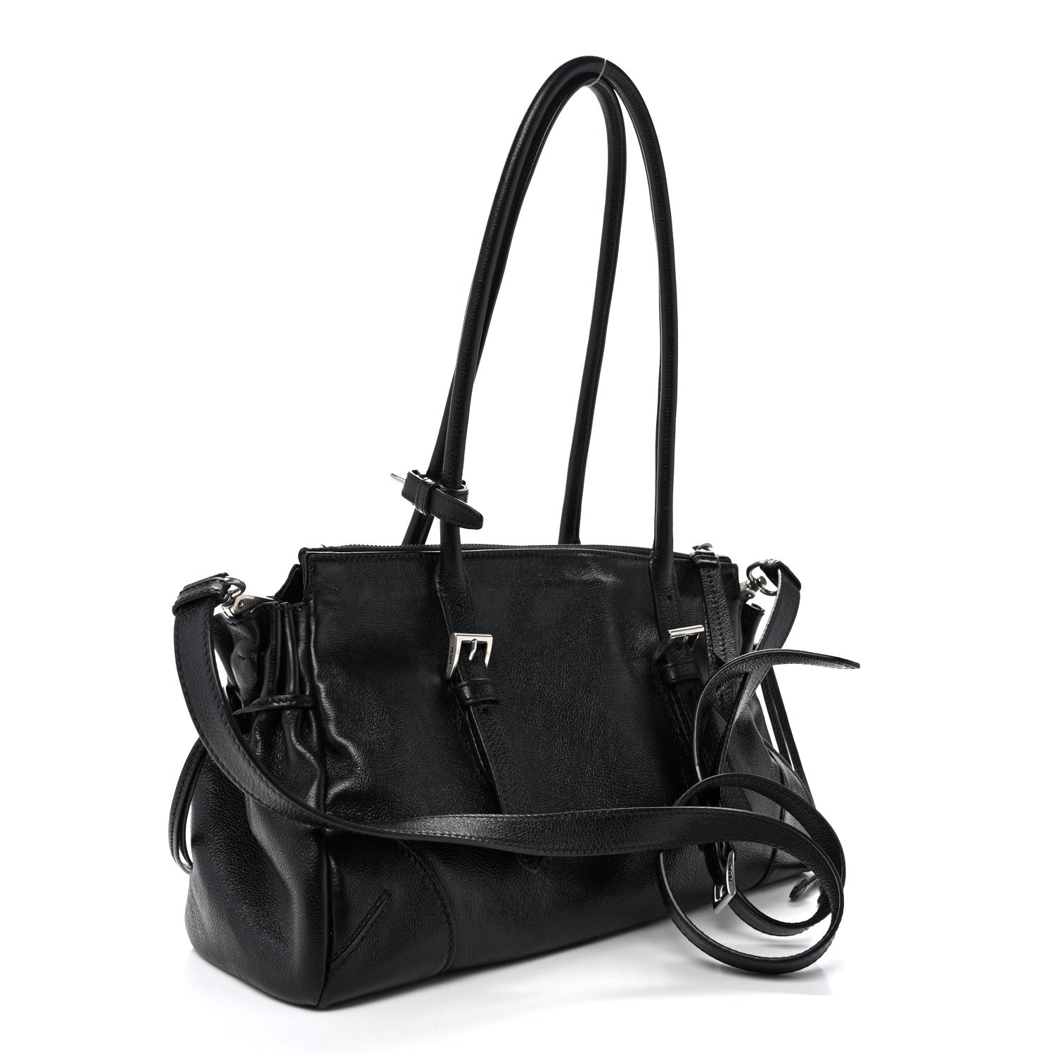 Prada Antiqued Calfskin Triangle Medium Bonnie Shoulder Bag Black 3 of 10