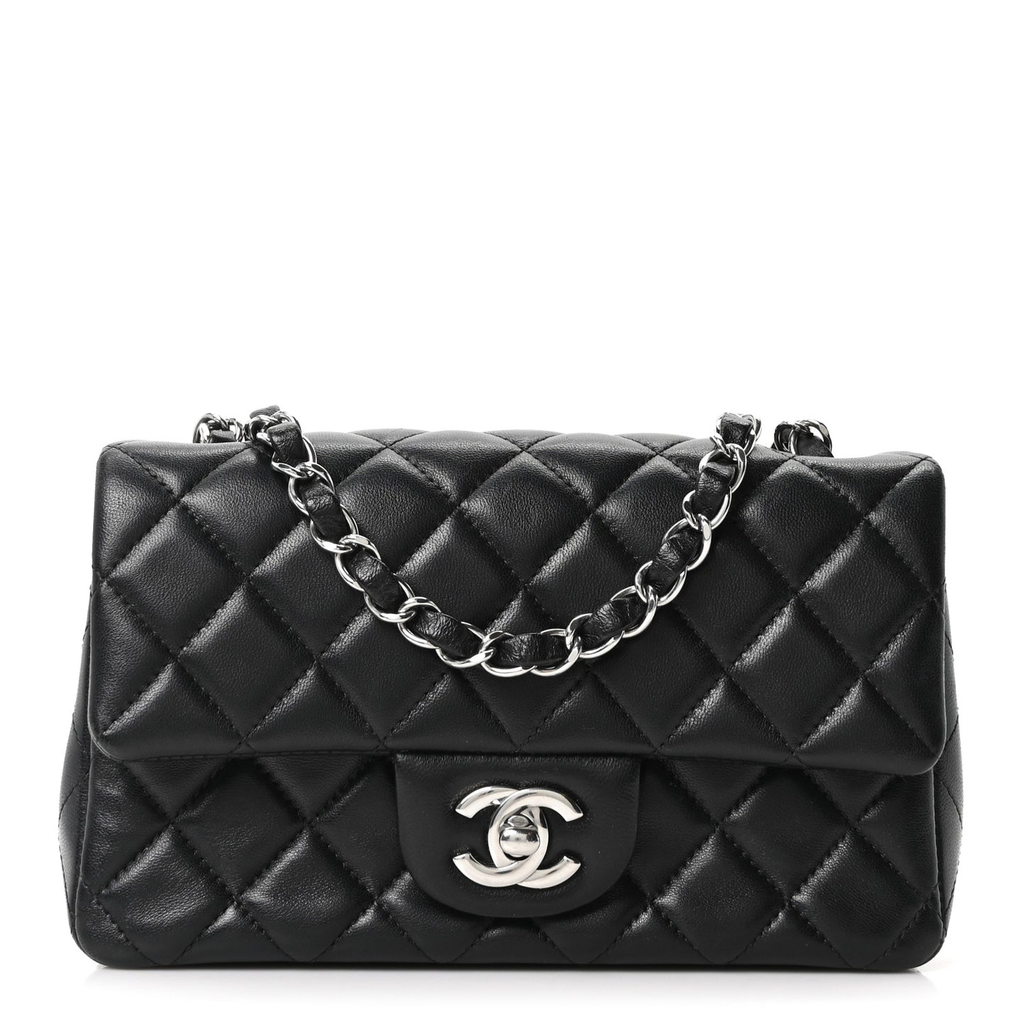 Lambskin Quilted Mini Rectangular Flap Black