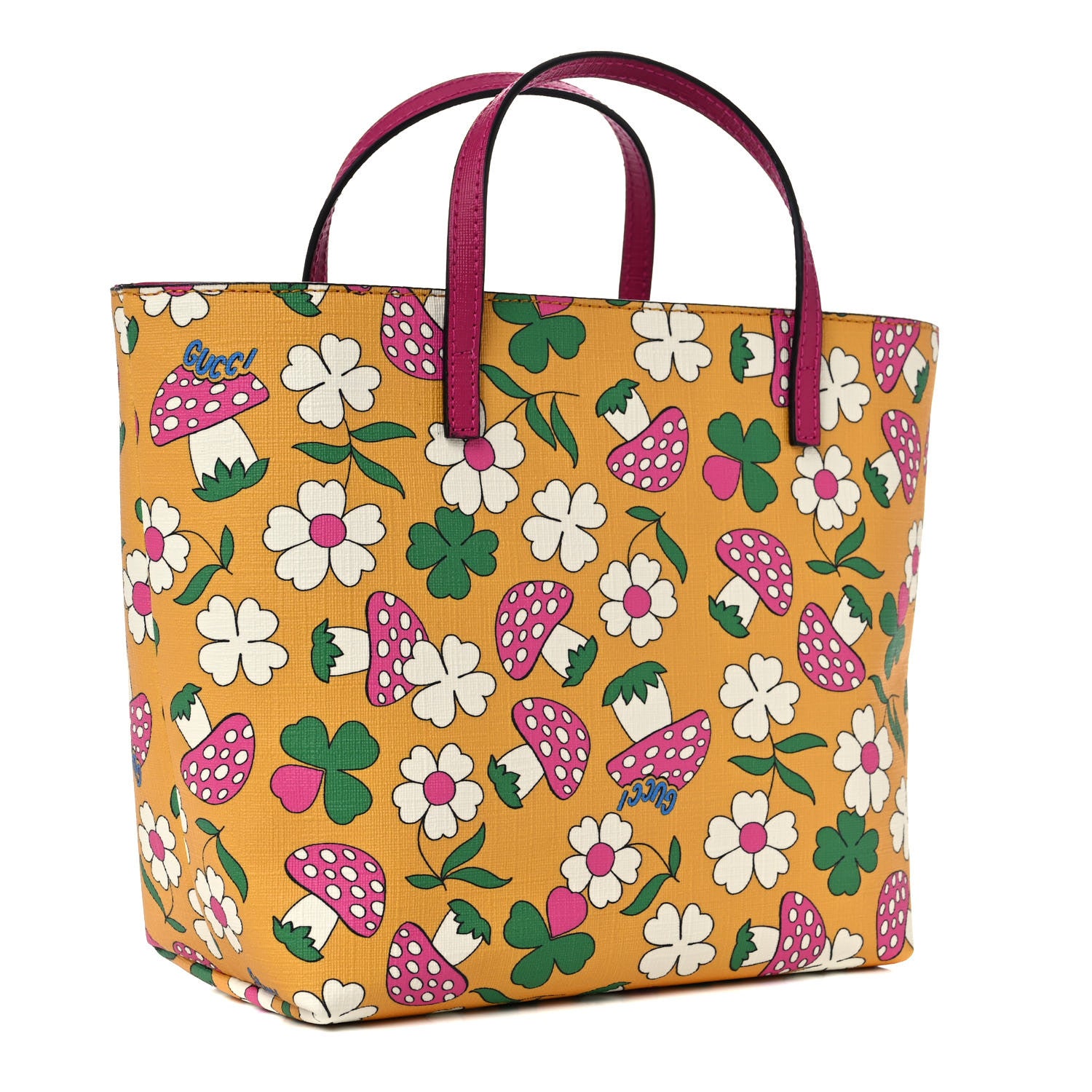 Gucci Canvas Childrens Flower Mushroom Print Tote Pink Yellow 3 of 10