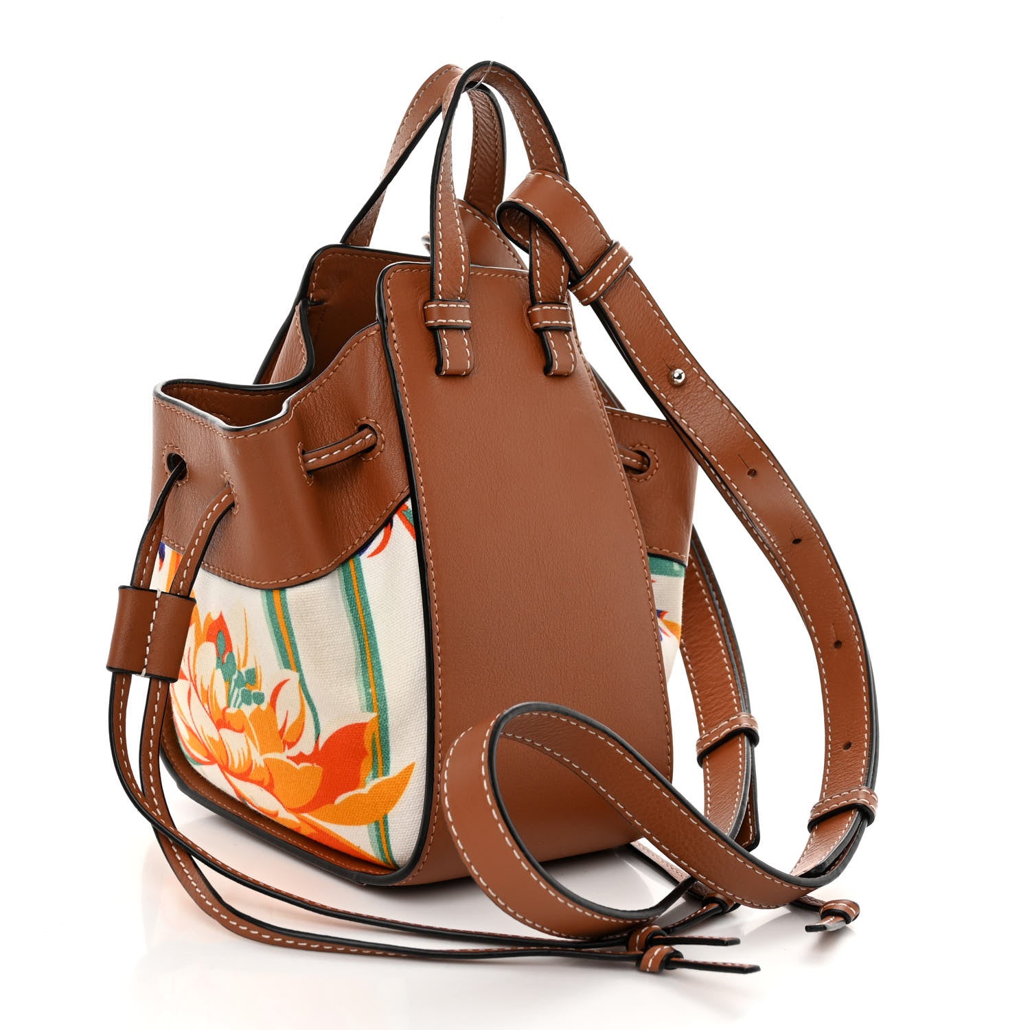 Loewe Calfskin Embroidered Floral Mini Hammock Shoulder Bag Tan White 3 of 10