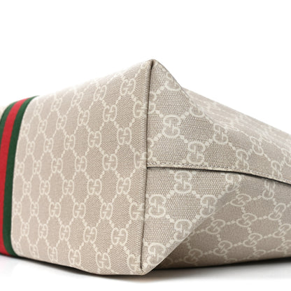Gucci GG Supreme Monogram Textured Dollar Calfskin Web Large Ophidia Shopping Tote Beige Mystic White Oatmeal 10 of 10
