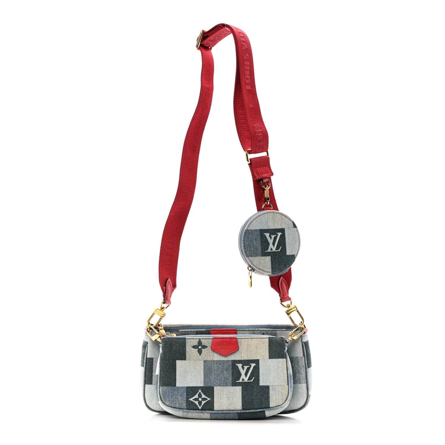 Louis Vuitton Denim Damier Monogram Patchwork Multi Pochette Accessories Blue Rouge 1 of 15