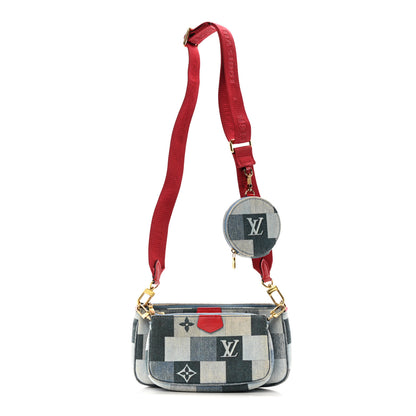 Louis Vuitton Denim Damier Monogram Patchwork Multi Pochette Accessories Blue Rouge 1 of 15