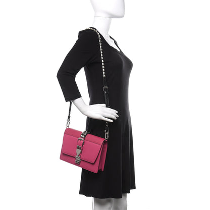 Prada Saffiano City Calfskin Studded Small Elektra Shoulder Bag Fuxia 2 of 10