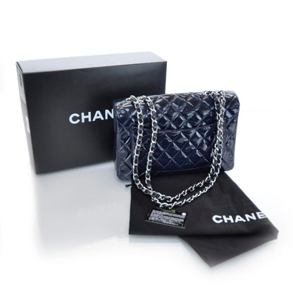 Chanel Crackled Patent Jumbo Flap Navy Blue 4 of 11