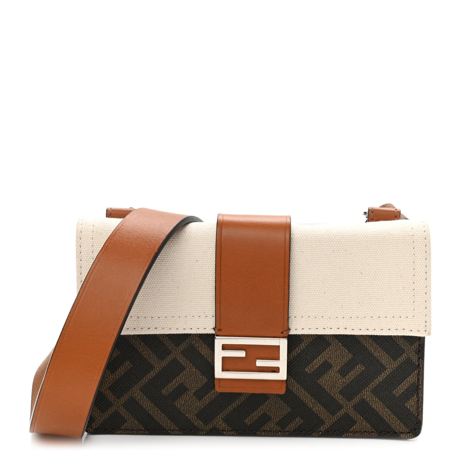 Fendi Glazed Fabric Cotton Vitello King Aura FF 1974 Baguette Belt Pouch Tobacco Moro Grezzo Cuoio 1 of 10