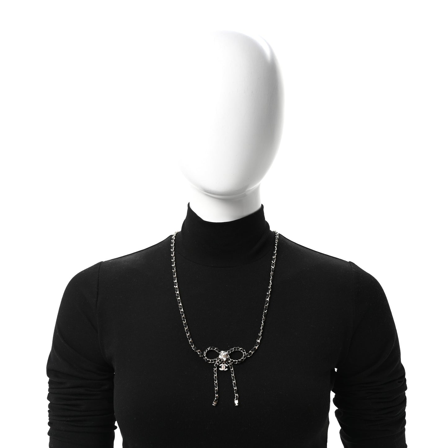 Metal Lambskin Crystal Pearl Bow Chain Belt Black Gold