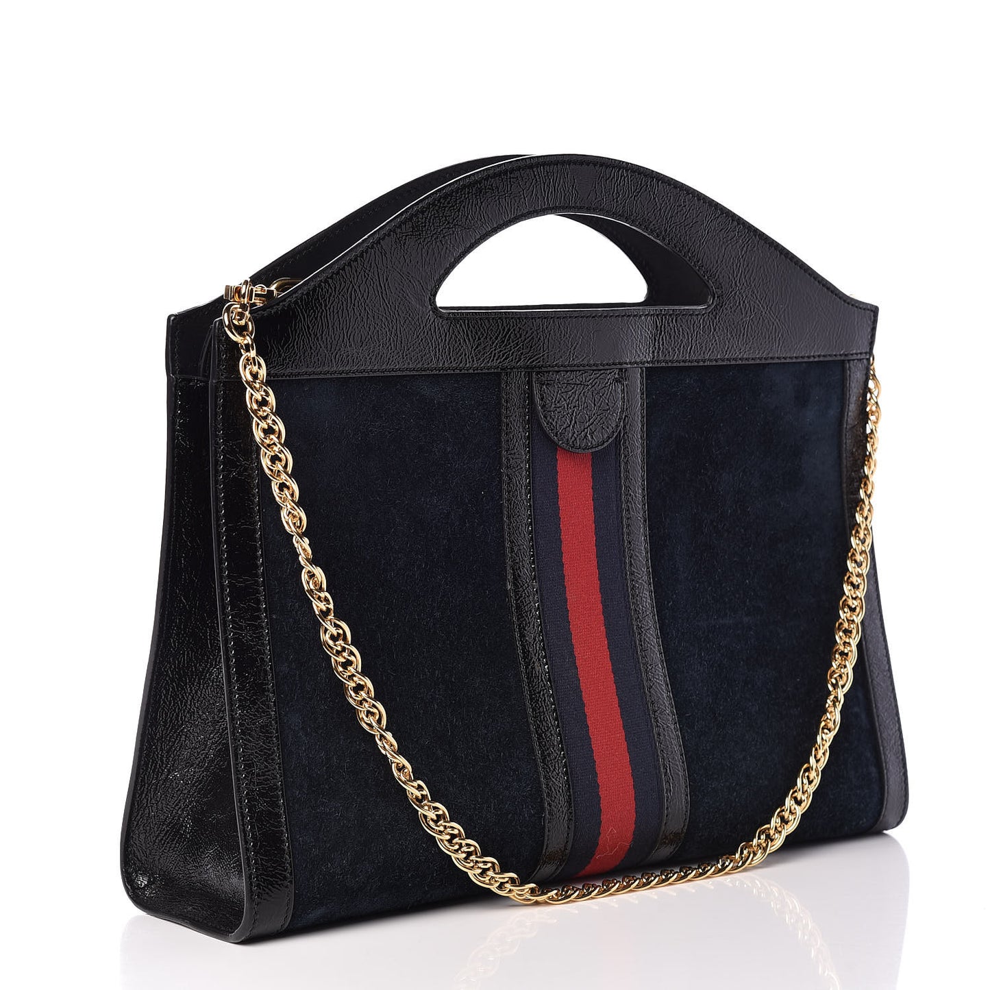 Suede Patent GG Web Medium Ophidia Top Handle Chain Blue Black