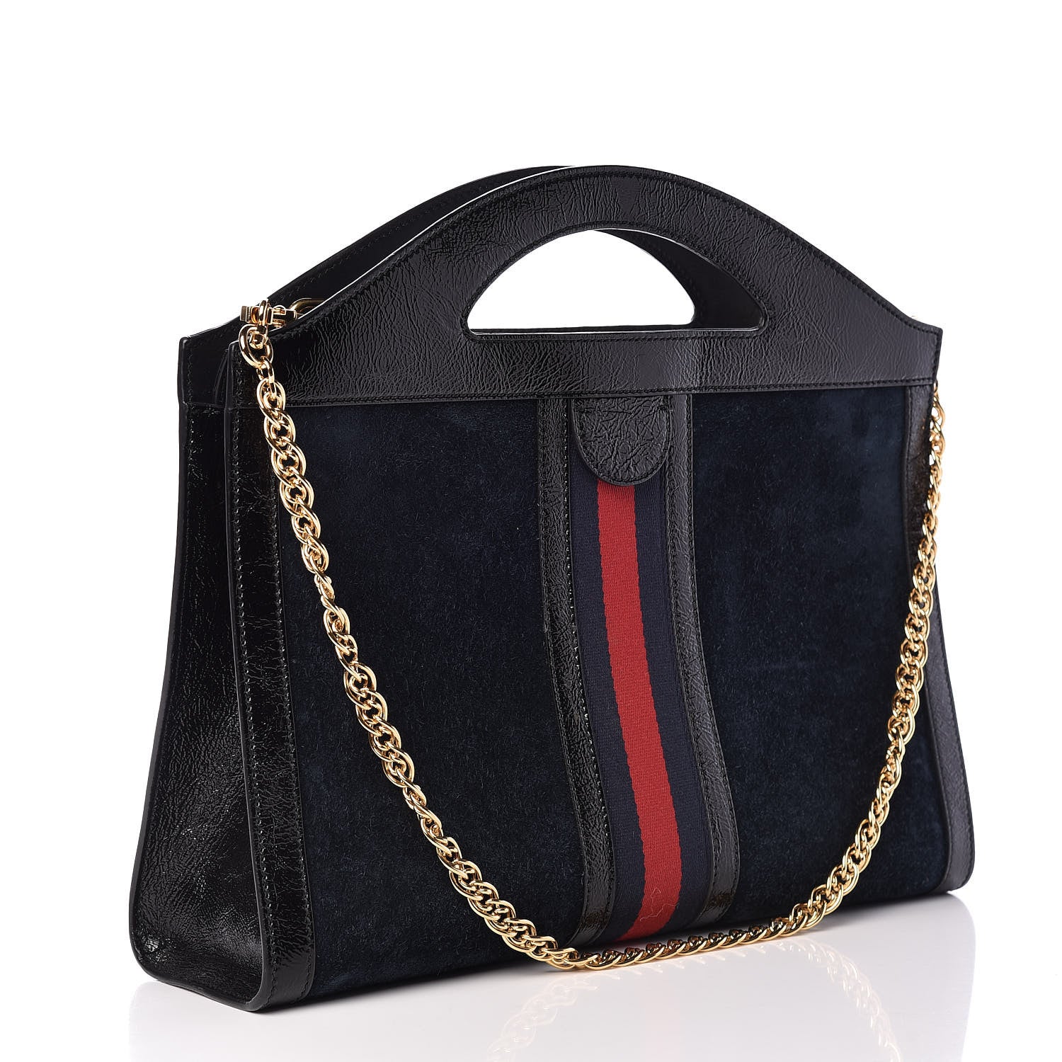 Gucci Suede Patent GG Web Medium Ophidia Top Handle Chain Blue Black 3 of 16