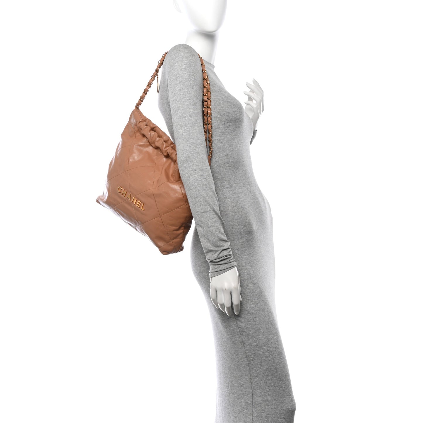 Shiny Calfskin Quilted Small Chanel 22 Beige