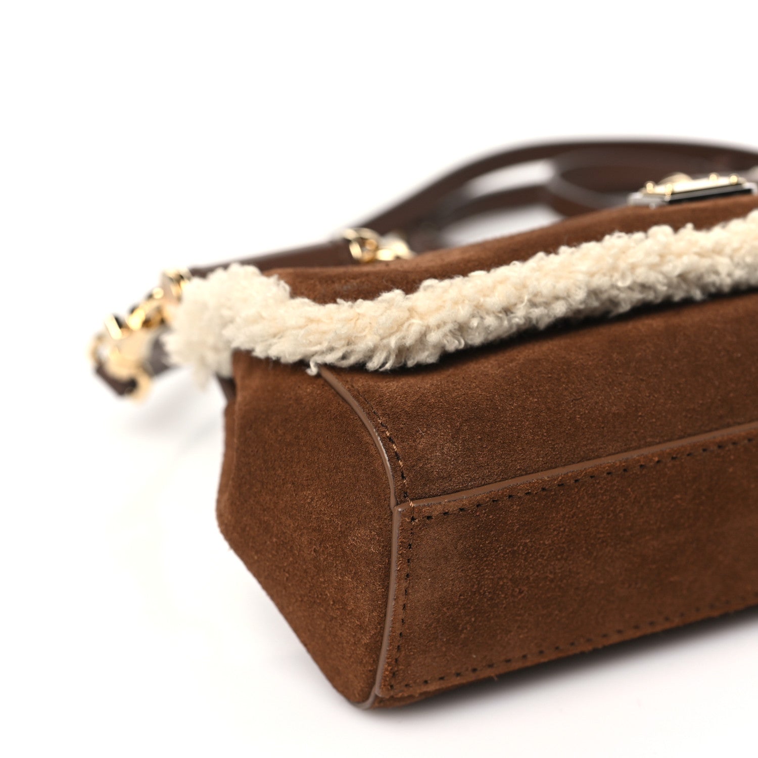 Dolce & Gabbana Suede Shearling Small Miss Sicily Satchel Marrone Caffe Latte 7 of 8
