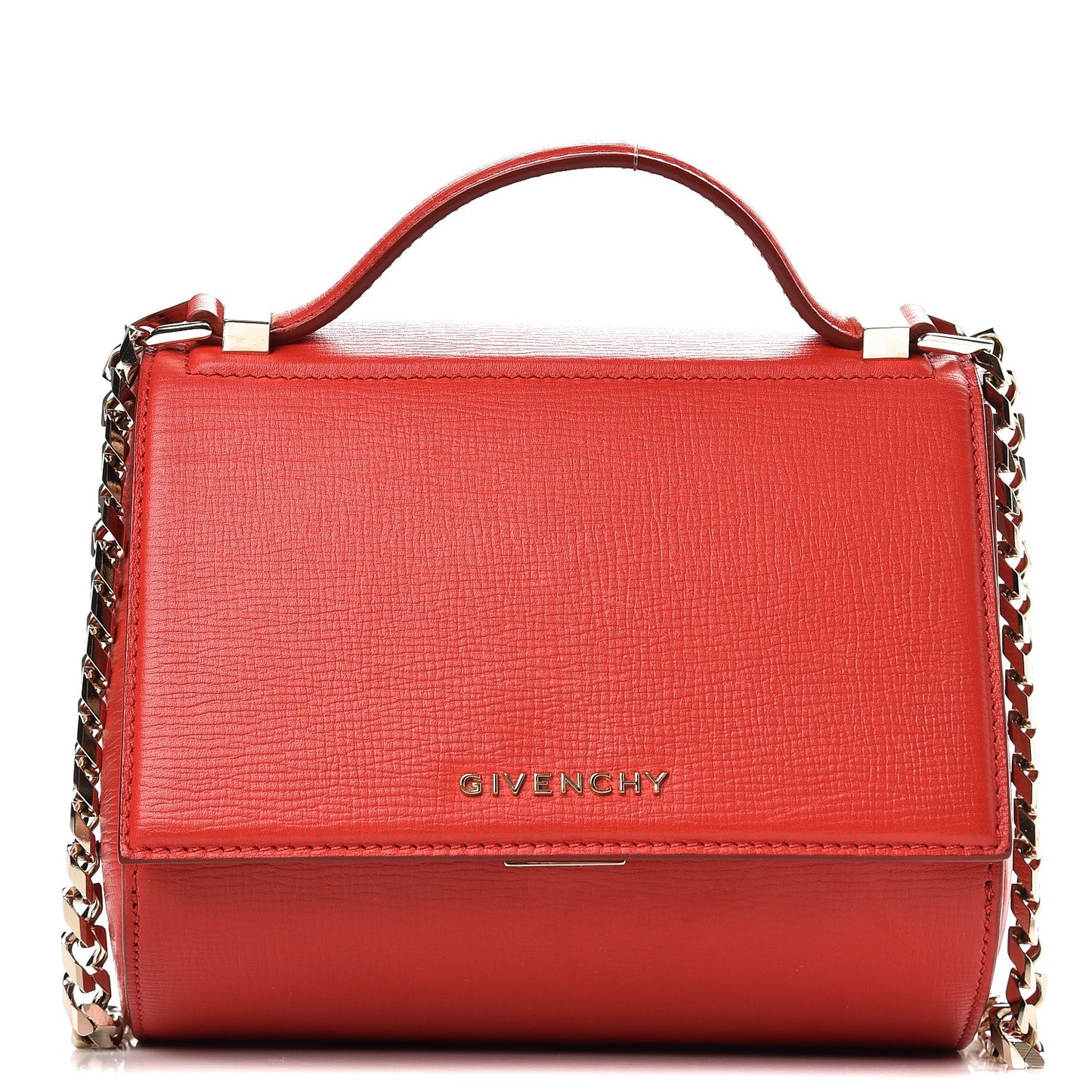 Textured Calfskin Mini Pandora Box Chain Crossbody Bag Medium Red