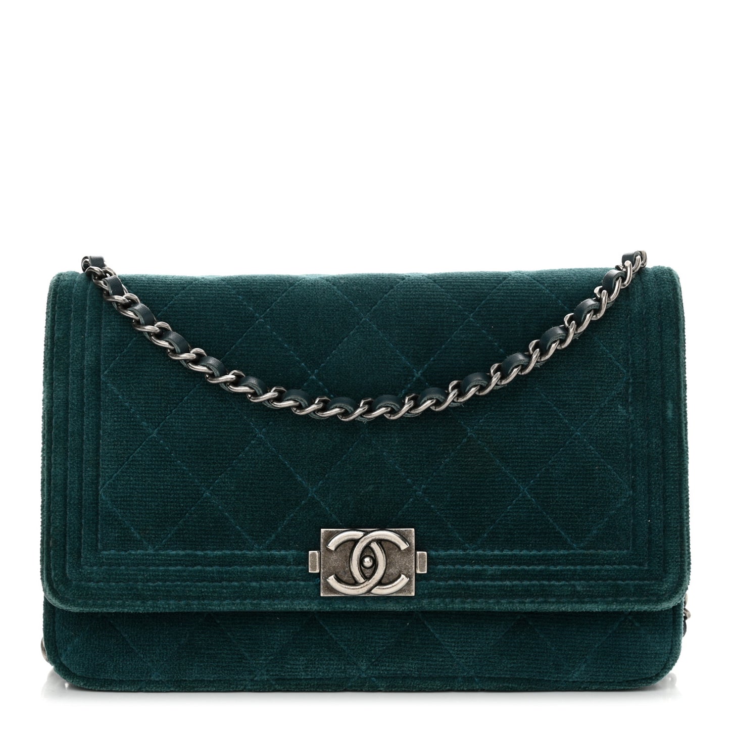 Velvet Quilted Boy Wallet On Chain WOC Teal