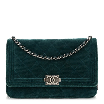 Chanel Velvet Quilted Boy Wallet On Chain WOC Teal 1 of 14
