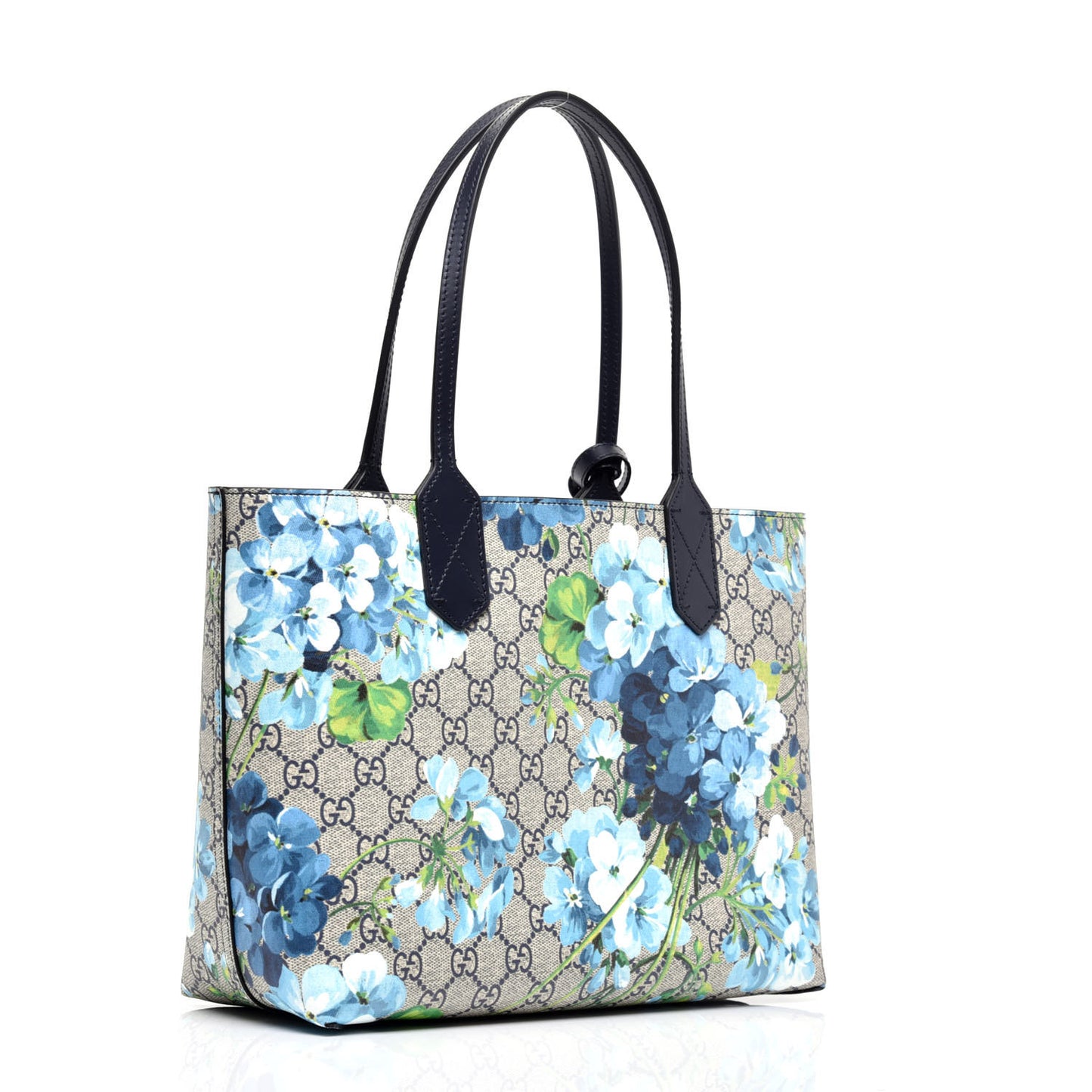 GG Supreme Monogram Blooms Small Reversible Tote Beige Blue Navy