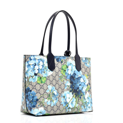 Gucci GG Supreme Monogram Blooms Small Reversible Tote Beige Blue Navy 5 of 16