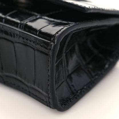 Balenciaga Shiny Calfskin Monochrome Crocodile Embossed Hourglass Chain Cardholder Black 9 of 10