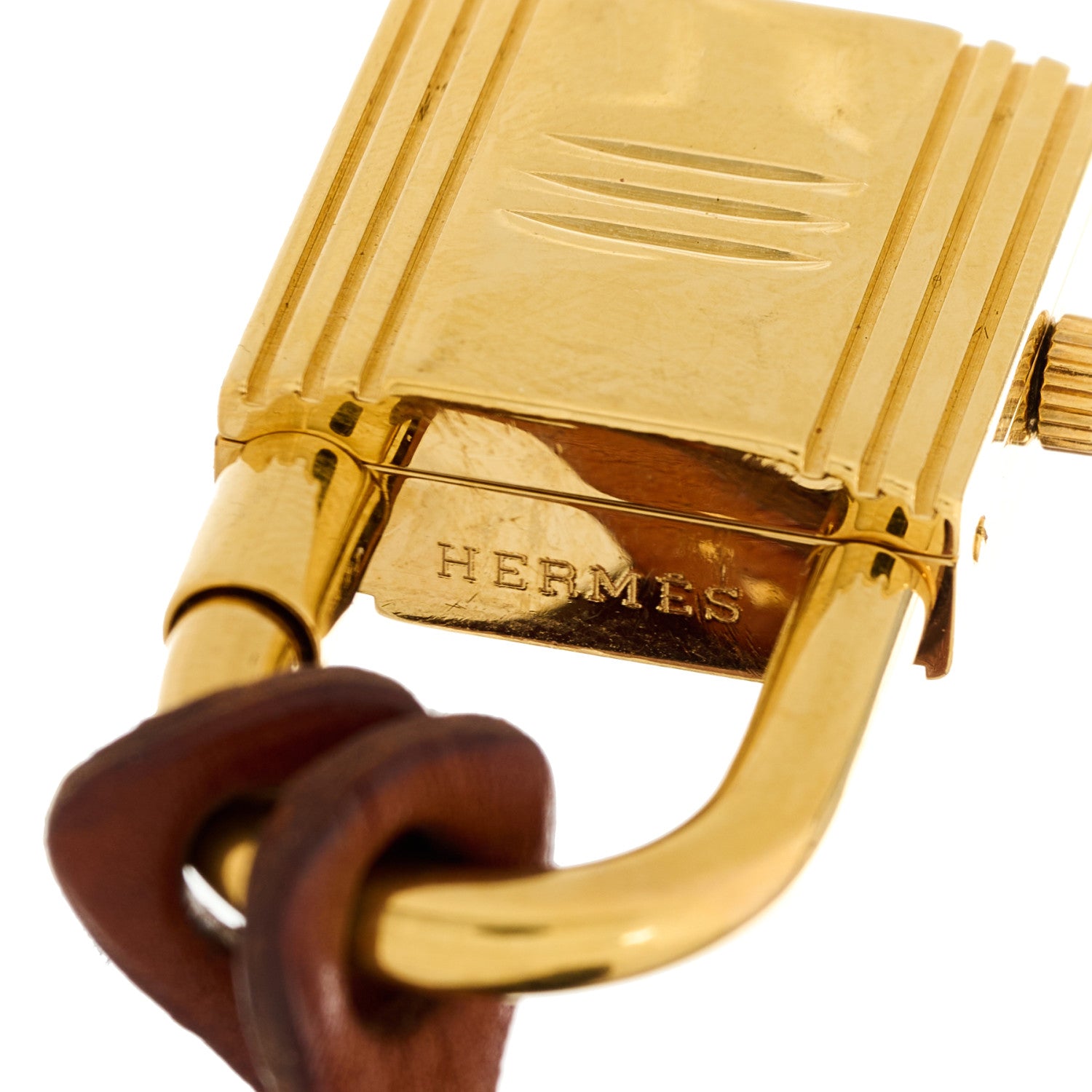 Hermes Stainless Steel Barenia Kelly Clochette Necklace Watch Fauve 7 of 7