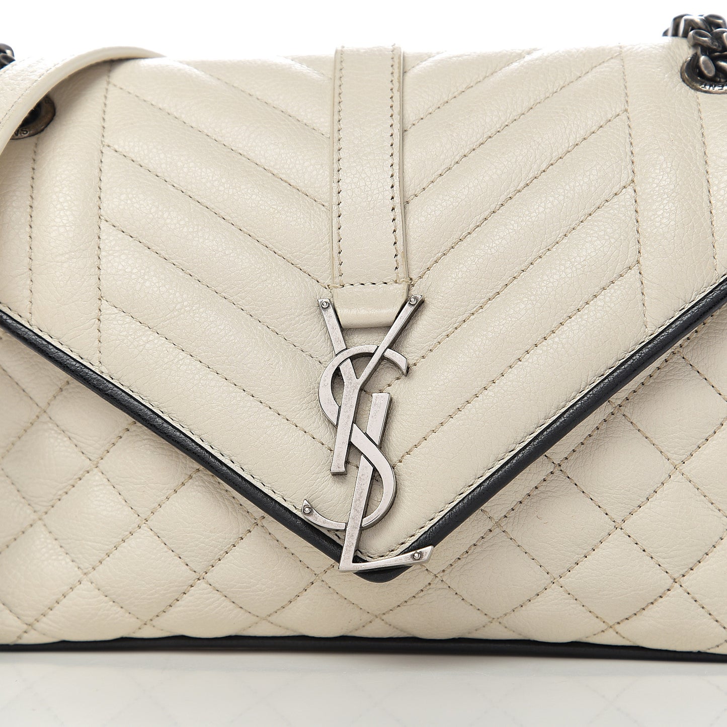 Sheepskin Tri-Quilt Monogram Medium Soft Envelope Bag White Black