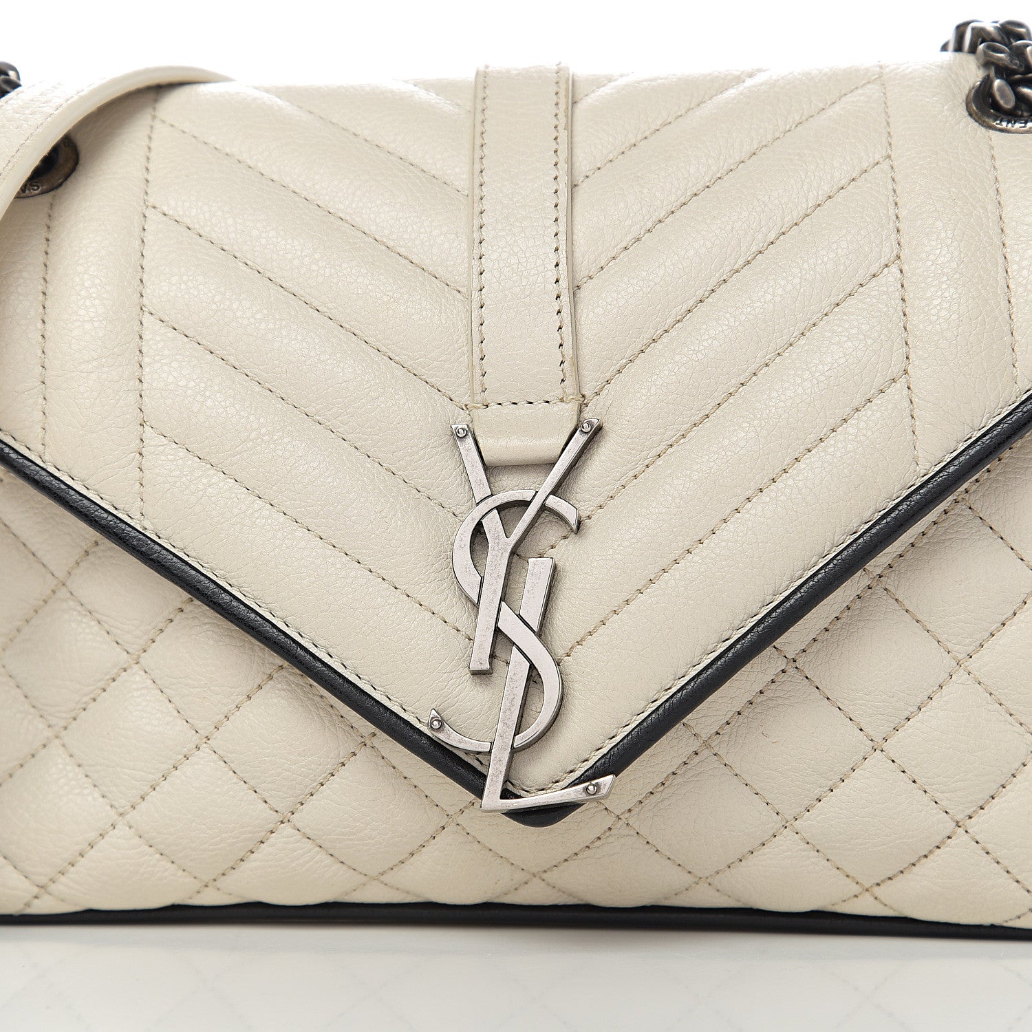Saint Laurent Sheepskin Tri-Quilt Monogram Medium Soft Envelope Bag White Black 9 of 9
