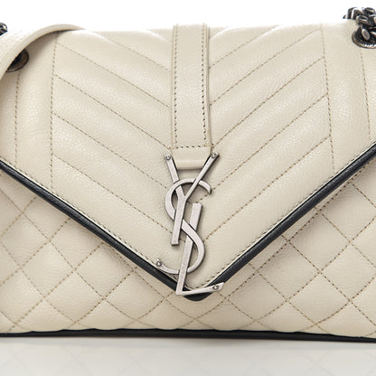 Saint Laurent Sheepskin Tri-Quilt Monogram Medium Soft Envelope Bag White Black 9 of 9