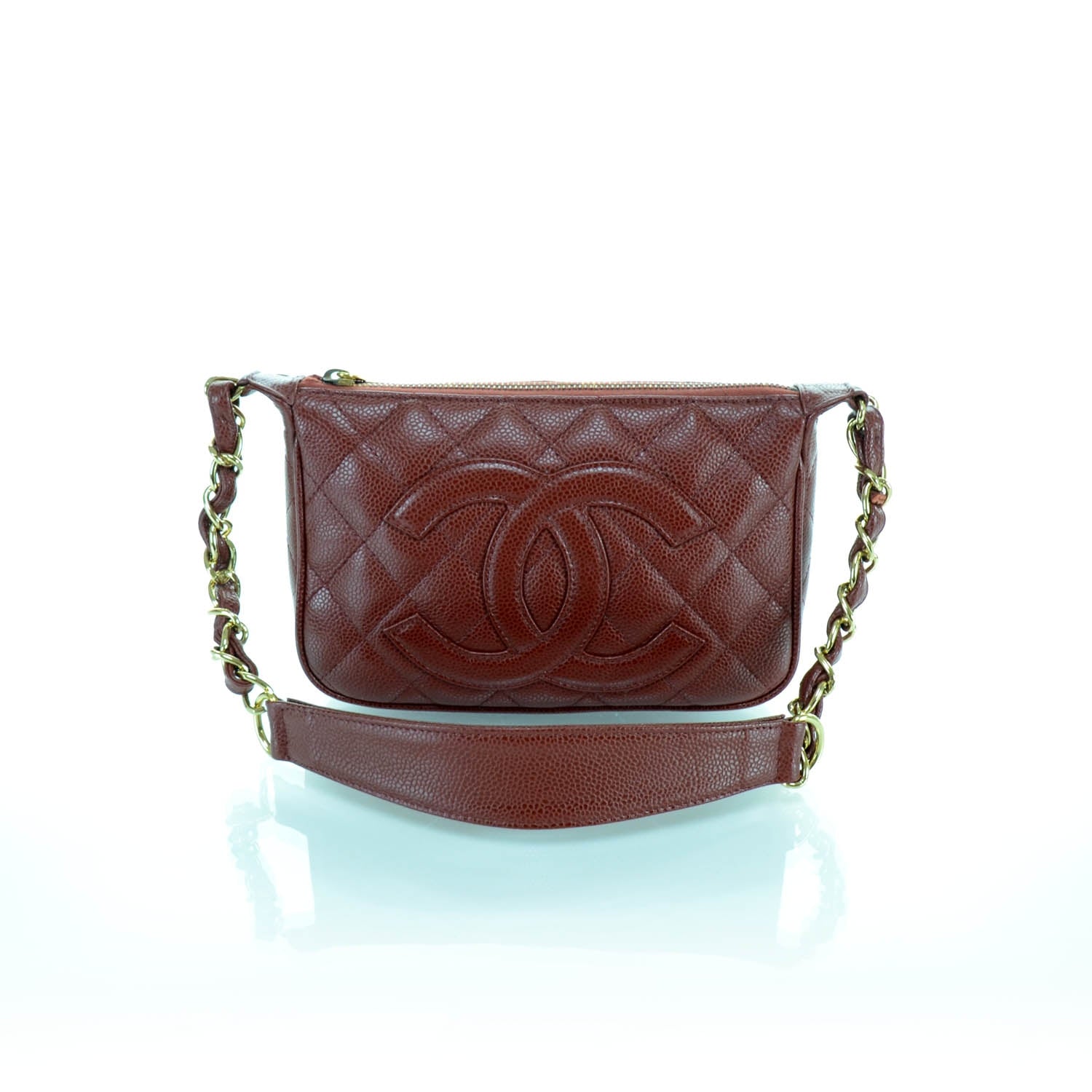 Chanel Caviar Quilted Pochette Dark Red 1 of 10