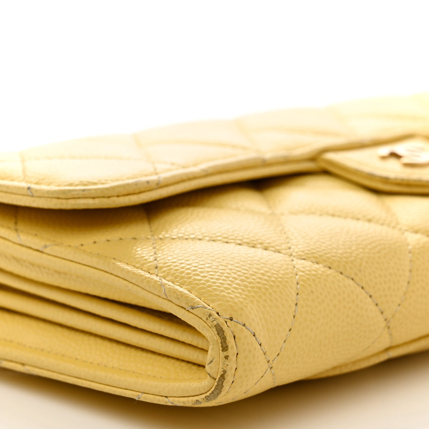 Caviar Quilted Large Gusset Flap Wallet Yellow