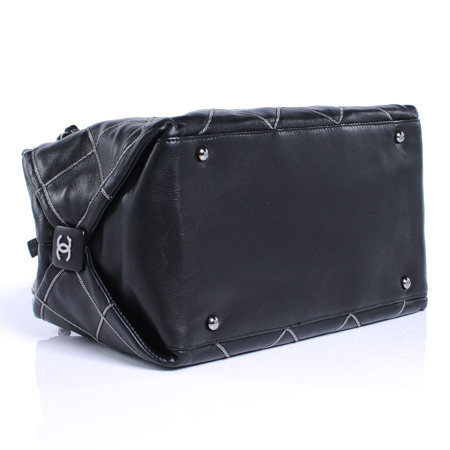 Calfskin Chain Stitch Shoulder Bag Black