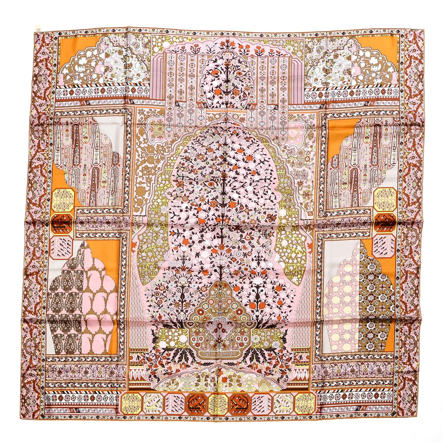 Hermes Twill Plume Tapis Persans Scarf 140 Rose Soleil Beige 1 of 4