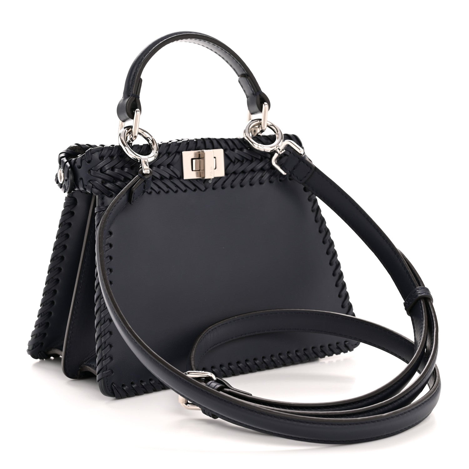 Fendi Vitello King Shiny Nappa Intreccio Petite Peekaboo I SEE U Satchel Midnight 3 of 12