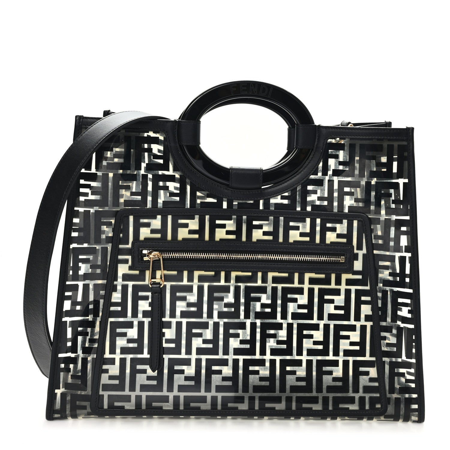 Fendi TPU FF Vitello Century Plexiglass Medium Runaway Shopper Tote Black 1 of 10