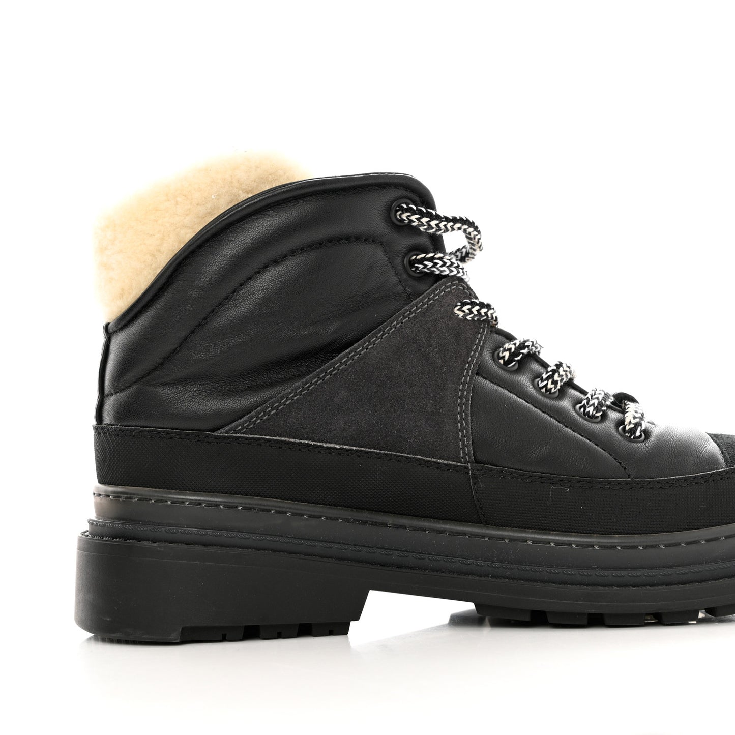 Lambskin Shearling Suede CC High Lace Up Boots 38 Black