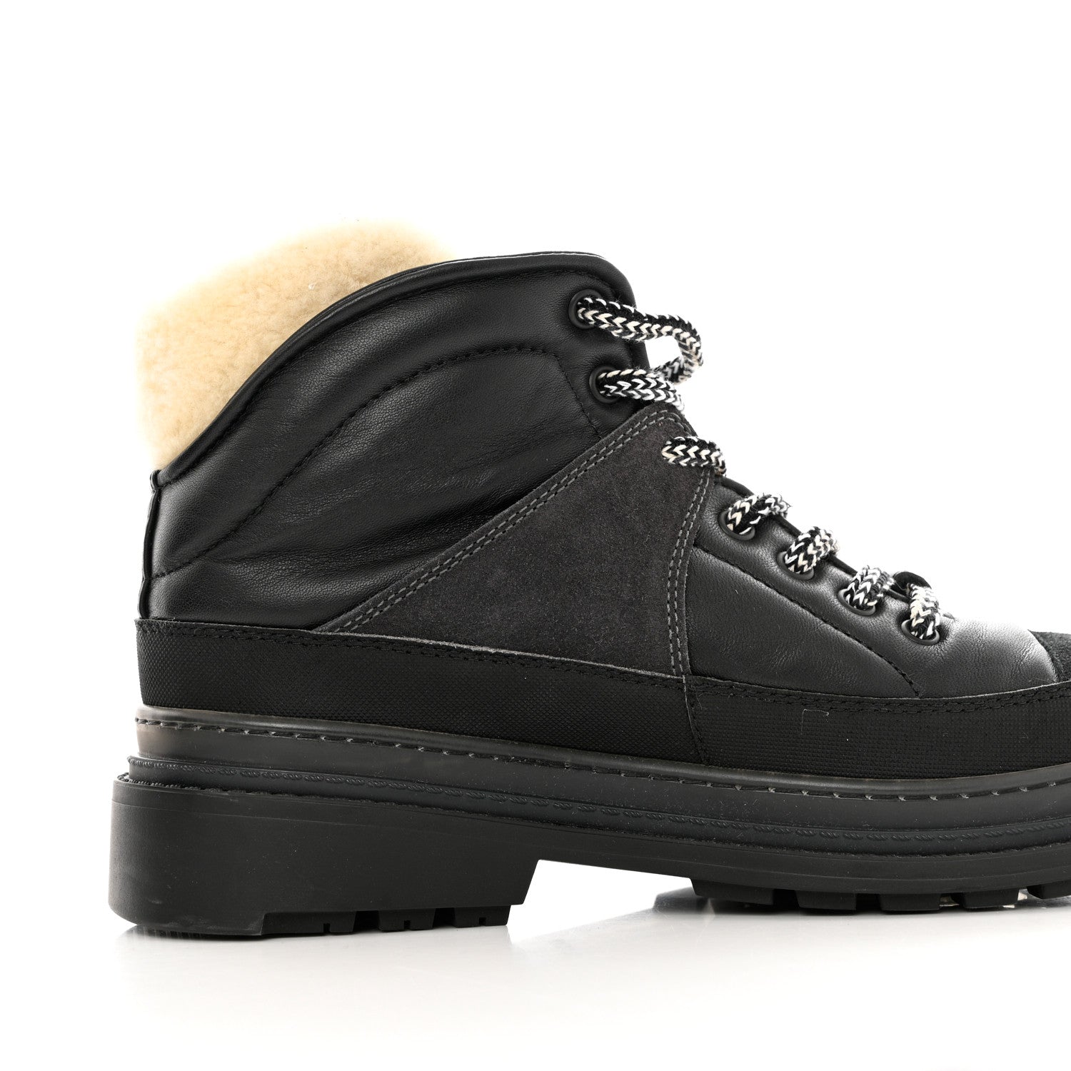 Chanel Lambskin Shearling Suede CC High Lace Up Boots 38 Black 22 of 27