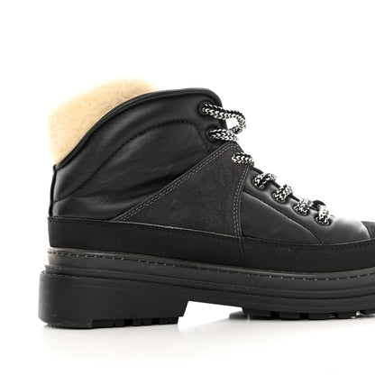 Chanel Lambskin Shearling Suede CC High Lace Up Boots 38 Black 22 of 27