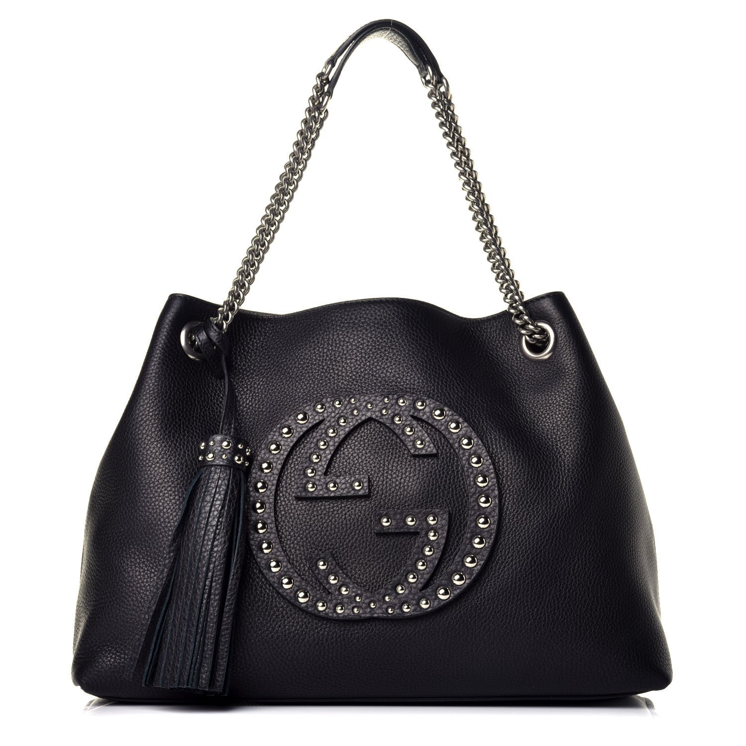 Gucci Pebbled Calfskin Studded Medium Soho Chain Shoulder Bag Black 1 of 17