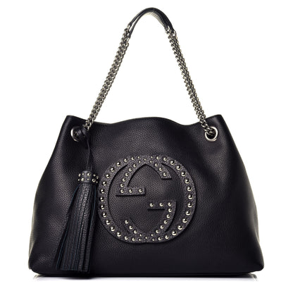 Gucci Pebbled Calfskin Studded Medium Soho Chain Shoulder Bag Black 1 of 17
