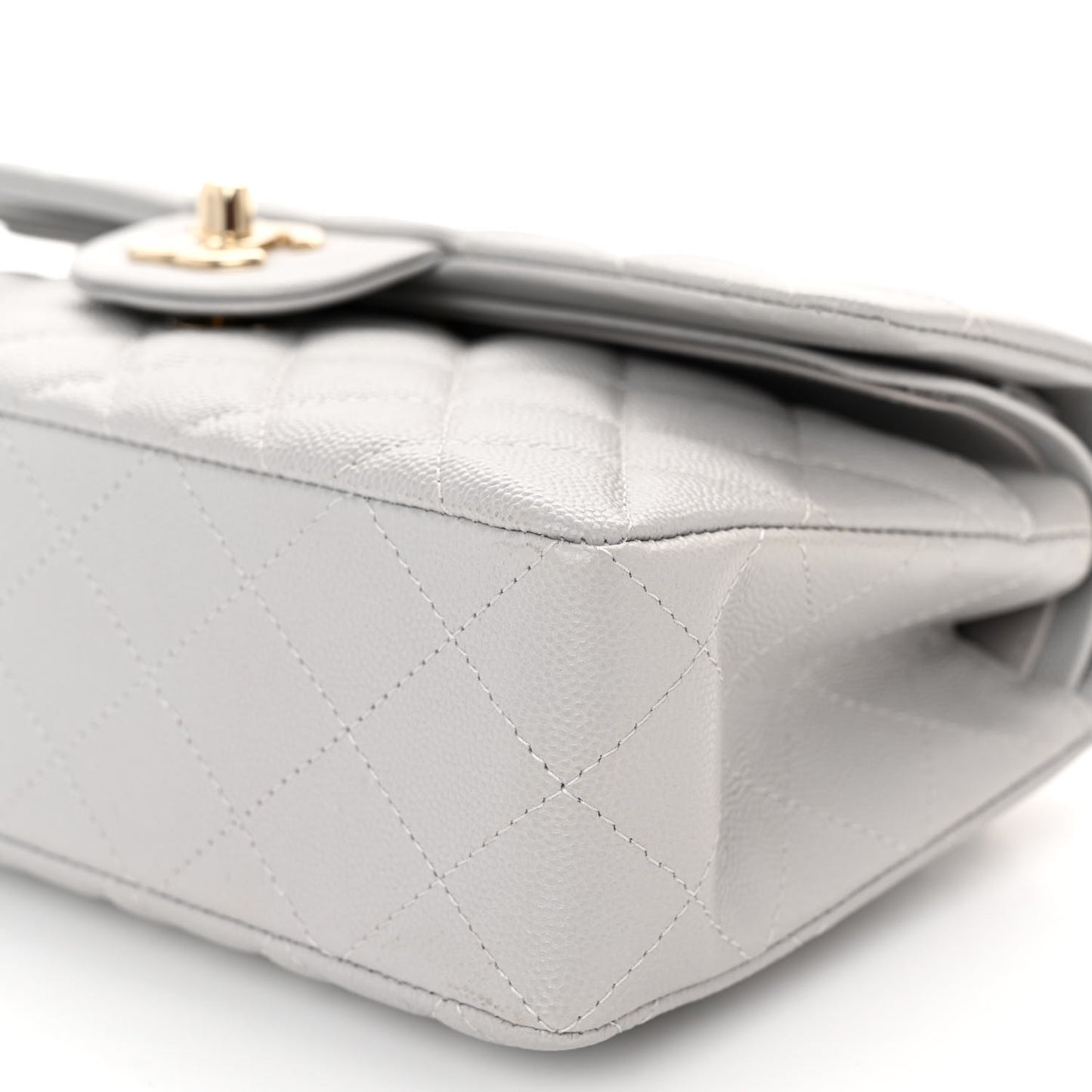 Caviar Quilted Small Double Flap Grey
